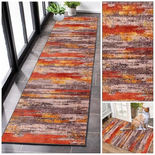 Teppich Läufer Flur Lang Modern Kücheteppich Rutschfest Waschbar Teppichläufer Flur Schmutzfangmatte Küchenläufer Meterware Korridor Eingang Flurläufer Schlafzimmer Wohnzimmer Treppen 40 x 120 cm von GmyoieqI