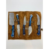 Damaszener Handarbeit Koch Set Handgeschmiedet 5 Stahl Mit Echt Leder Tragetasche von GnGOutdoor
