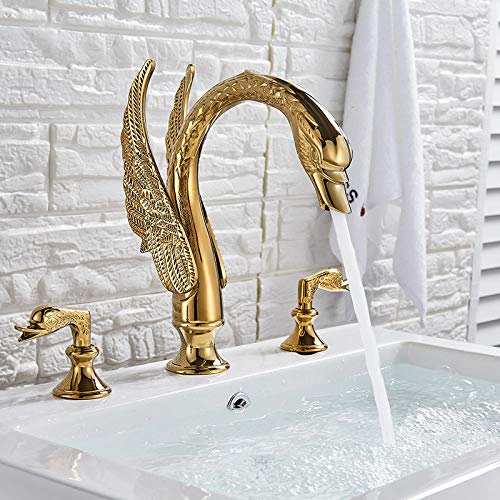 Luxus Goldener Schwan Basin Wasserhahn Duale Griffe Heiße Kaltwasser Mischbatterie Badezimmer Waschbecken Waschbecken Wasserhahn Wash WC-Armaturen von Gnailur