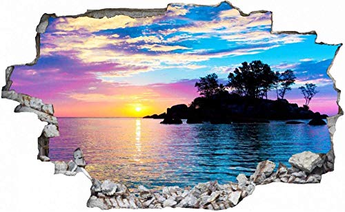 Wandtattoo Aufkleber Wall Art Wandbild Insel bei Sonnenuntergang Mauerloch 3D Effekt Deko Wohnung Wohnzimmer Schlafzimmer Bad Kinderzimmer selbstklebend 56X81cm von Gnailur