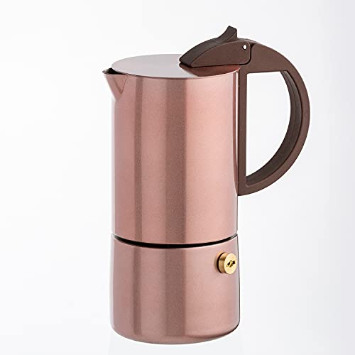 Gnali & Zani CHICCA Espressokocher | Goldrose | Für 6 Tassen | Alle Herdarten inklusive Induktion | Edelstahl Espressokocher | Kunststoff Griffe | Moderner Camping Kaffeekocher von Gnali & Zani