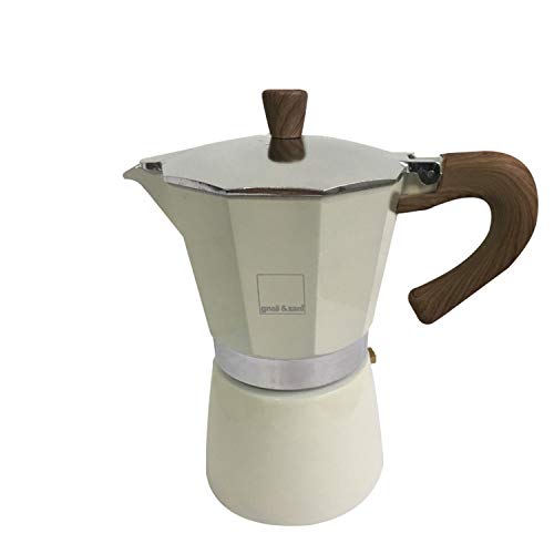 Gnali & Zani Venezia Espressokocher | Creme | Für 9 Tassen | Alle Herdarten inklusive Induktion | Aluminium Espresso kocher | Griffe aus Softtouch-Kunststoff in Holzoptik | Camping Kaffeekocher von Gnali & Zani