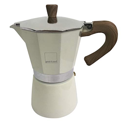 Gnali & Zani Venezia Espressokocher | Creme | Für 3 Tassen | Alle Herdarten inklusive Induktion | Aluminium Espresso kocher | Griffe aus Softtouch-Kunststoff in Holzoptik | Camping Kaffeekocher von Gnali & Zani