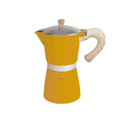 Gnali & Zani Venezia Espressokocher | Gelb | Für 9 Tassen | Alle Herdarten inklusive Induktion | Aluminium Espresso kocher | Griffe aus Softtouch-Kunststoff in Holzoptik | Camping Kaffeekocher von Gnali & Zani