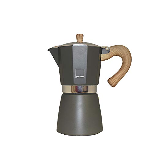 Gnali & Zani Venezia Espressokocher | Grau | Für 6 Tassen | Alle Herdarten inklusive Induktion | Aluminium Espresso kocher | Griffe aus Softtouch-Kunststoff in Holzoptik | Camping Kaffeekocher von Gnali & Zani