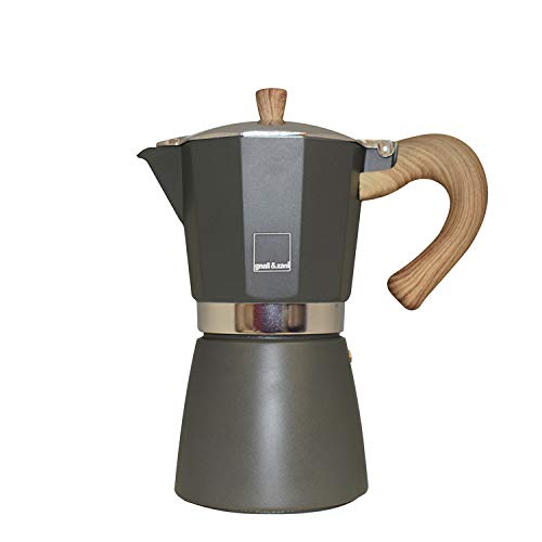 Gnali & Zani Venezia Espressokocher | Grau | Für 9 Tassen | Alle Herdarten inklusive Induktion | Aluminium Espresso kocher | Griffe aus Softtouch-Kunststoff in Holzoptik | Camping Kaffeekocher von Gnali & Zani