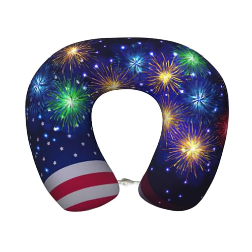Gnbmvcc Feuerwerk Amerikanische Flagge 4. Juli Memory Foam Reise Nackenkissen Auto Büro Essential Flugkissen für eine lange Strecke Schlafruhe von Gnbmvcc