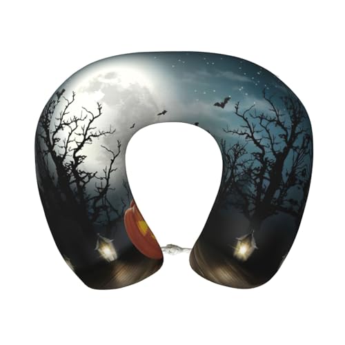Gnbmvcc Halloween Moon Fledermaus Kürbis Memory Foam Reise Nackenkissen Auto Büro Essential Flugkissen für eine lange Strecke Schlafruhe von Gnbmvcc
