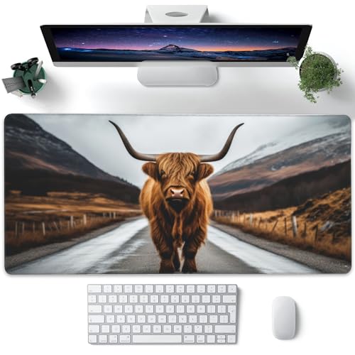 XXL-Mauspad, Schottland-Highland-Kuh, große Schreibtischunterlage für den Schreibtisch, erweitertes großes Gaming-Mauspad mit Rutschfester Gummiunterseite, genähte Kanten für Computertastatur, XXL-Mauspad, Schottland-Highland-Kuh, große Schreibtischunterlage für den Schreibtisch, erweitertes großes Gaming-Mauspad mit Rutschfester Gummiunterseite, genähte Kanten für Computertastatur, von Gnhkmw