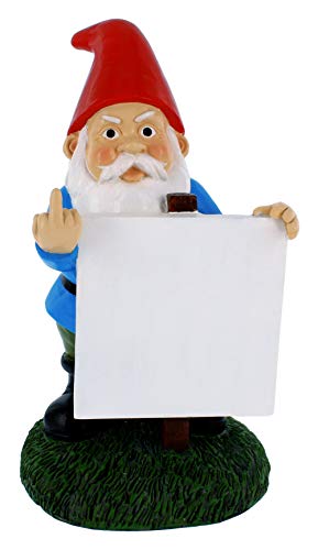 Gnometastic Mittelfinger-Zwerg mit anpassbarem Protest-Schild, 22,9 cm - lustiger Haftnotizhalter und Gartenzwerg für drinnen und draußen von Gnometastic