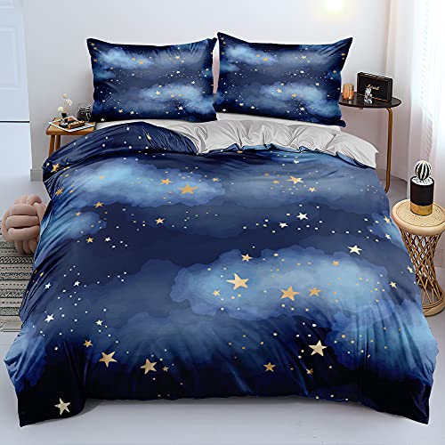 Gnomvaie Bettwäsche 135x200cm Stern Galaxy Kinder Sternenhimmel Galaxis Bettbezug Weich Mikrofaser Blau Grau Wendebettwäsche Set und Kissenbezug 80x80cm von Gnomvaie