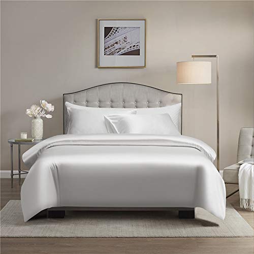 Gnomvaie Luxus Satin Bettbezug 200x200 cm, 3 Teilig Weiß Glatt Glänzend Seidig Angenehm Glanzsatin Polyester Bettwäsche Set mit Kissenbezug 80x80cm von Gnomvaie