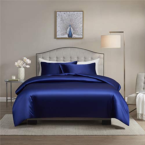 Gnomvaie Satin Bettwäsche Set 155x220 cm, Blau Einfarbig 2 Teilig Seide Luxus Angenehm Bettbezug mit Reißverschluss und Kissenbezug 80x80cm von Gnomvaie