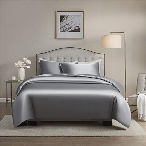 Gnomvaie Satin Bettwäsche Set 155x220 cm, Grau Einfarbig 2 Teilig Seide Luxus Angenehm Bettbezug mit Reißverschluss und Kissenbezug 80x80cm von Gnomvaie