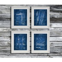 Lake House Decor Boot Rudern Blueprints Wanddekor Set Mit 4 Ungerahmten Kunstdrucken von GnosisCollageArt