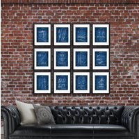 Lake House Decor Bootfahren Rudern Blueprints Wanddekor Set Mit 12 Ungerahmten Kunstdrucken von GnosisCollageArt