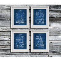 Lake House Decor Segelboot Blueprints Segeln Wanddekor 4Er-Set Ungerahmt Kunstdrucke Geschenke von GnosisCollageArt