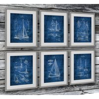 Segelboot Art Blueprints Segeln Wand Dekor 6Er Set Ungerahmt Kunstdrucke Geschenke von GnosisCollageArt