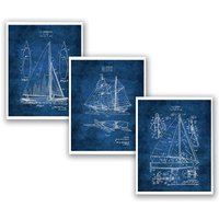 Segelboot Kunst Blaupausen Segeln Wand Dekor Set Von 3 Ungerahmt Kunstdrucke Geschenke von GnosisCollageArt