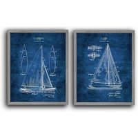 Segeln Dekor Geschenk Wand 2Er Set Ungerahmt Segelboot Blaupause Patent Art von GnosisCollageArt