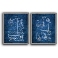Segeln Geschenk Wand Dekor 2Er Set Ungerahmt Segelboot Blueprint Patent Art von GnosisCollageArt
