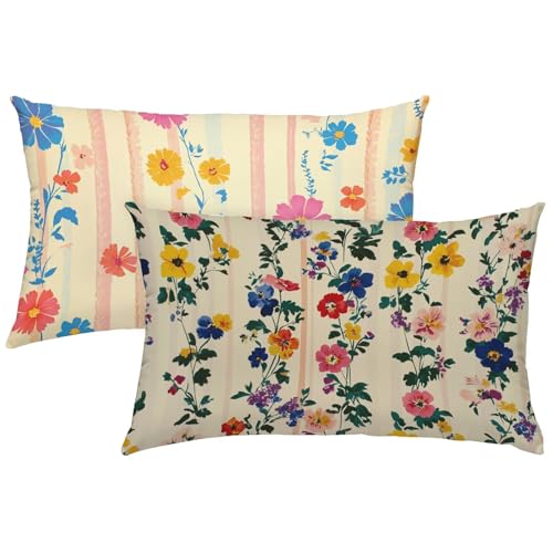 Blume Kissenbezug 70x90 Outdoor Kissen Farbe 2er Set Outdoor Kissenbezug Doppelseitig Drucken Wetterfest Leinen Kissen mit Unsichtbarem Reißverschluss für Deko Wohnzimmer Modern Garten Terrassen X-151 von Gnulguxo