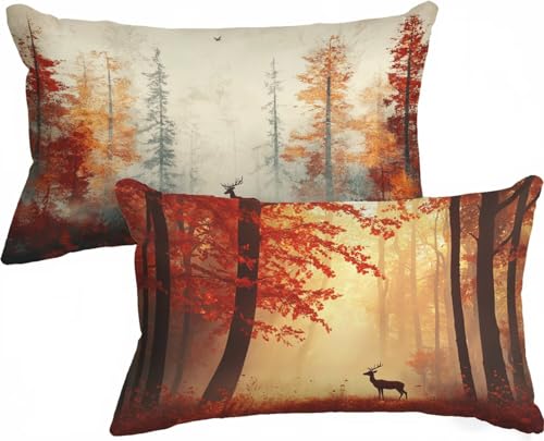 Kissenbezug 40 x 60 Wald Kissenbezug Herbst Kissen Elch Muster 2er Set, Samt Zierkissenbezüge Doppelseitig Drucken mit Unsichtbarem Reißverschluss für Deko Wohnzimmer Modern Geschenke für Frauen X-255 Kissenbezug 40 x 60 Wald Kissenbezug Herbst Kissen Elch Muster 2er Set, Samt Zierkissenbezüge Doppelseitig Drucken mit Unsichtbarem Reißverschluss für Deko Wohnzimmer Modern Geschenke für Frauen X-255 von Gnulguxo