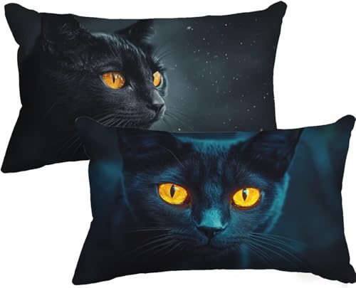 Kissenbezug 40 x 80 Kopfkissenbezug 40x80 2er Set, Outdoor Kissen Katze Dekokissen Tier Leinen HD Drucken Rechteck Sofakissen mit Verstecktem Reißverschluss für Sofa Wohnzimmer Schlafzimmer X-573 von Gnulguxo