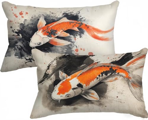 Kissenbezug 40x60 Kopfkissenbezug Einfachheit Kissenbezug Fisch Sofakissen, Samt kissenbezüge 2er Set, HD Drucken mit Verstecktem Reißverschluss für Garten Balkon Wohnzimmer Geschenke für Frauen X-408 von Gnulguxo