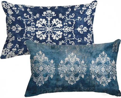 Kissenbezug 50 x 80 Blau Kissenbezug Herbst Kissen Boho Muster 2er Set, Samt Zierkissenbezüge Doppelseitig Drucken mit Unsichtbarem Reißverschluss für Deko Wohnzimmer Modern Geschenke für Frauen X-63 von Gnulguxo