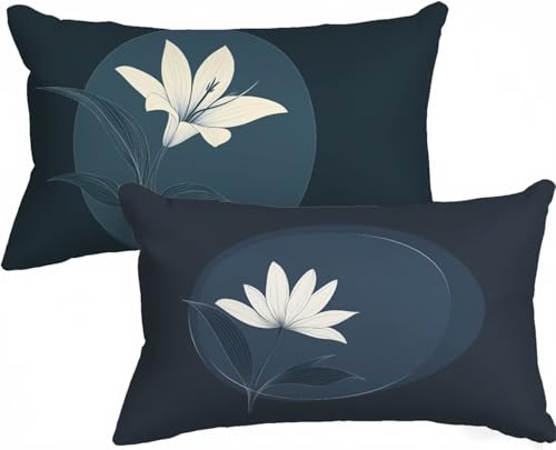 Kissenbezug 50 x 80 Kopfkissenbezug 50x80 2er Set, Outdoor Kissen Blau Dekokissen Blume Leinen HD Drucken Rechteck Sofakissen mit Verstecktem Reißverschluss für Sofa Wohnzimmer Schlafzimmer X-697 Kissenbezug 50 x 80 Kopfkissenbezug 50x80 2er Set, Outdoor Kissen Blau Dekokissen Blume Leinen HD Drucken Rechteck Sofakissen mit Verstecktem Reißverschluss für Sofa Wohnzimmer Schlafzimmer X-697 von Gnulguxo