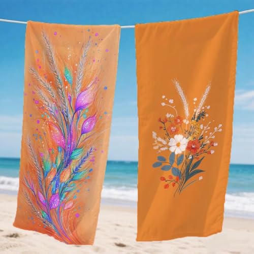 Mikrofaser Strandtuch 220x100cm, Orange Strandtuch Modern Microfaser Handtücher Saunahandtuch Stranddecke Sandfrei Saugfähig Schnelltrocknendes Sporthandtuch für Strand Pool Reise 2er Set, Model205 von Gnulguxo