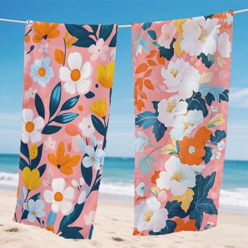 Mikrofaser Strandtuch 70x140cm, Blumen Strandtuch Blatt Microfaser Handtücher Saunahandtuch Stranddecke Sandfrei Saugfähig Schnelltrocknendes Leichtes Sporthandtuch für Strand Reise 2er Set, Model202 von Gnulguxo