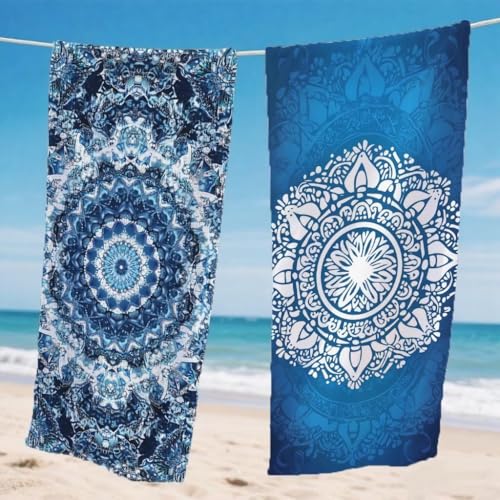Mikrofaser Strandtuch 80x160cm, Blau Strandtuch Mandala Microfaser Handtücher Saunahandtuch Stranddecke Sandfrei Saugfähig Schnelltrocknendes Leichtes Sporthandtuch für Strand Reise 2er Set, Model217 von Gnulguxo