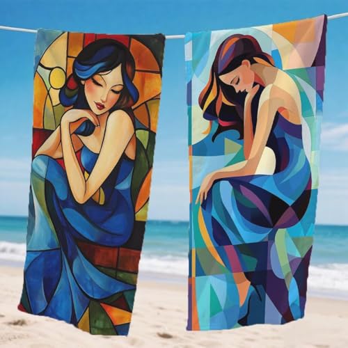 Mikrofaser Strandtuch 85x170cm, Abstrakt Strandtuch Schönheit Microfaser Handtücher Saunahandtuch Stranddecke Sandfrei Saugfähig Schnelltrocknendes Sporthandtuch für Strand Reise 2er Set, Model190 von Gnulguxo