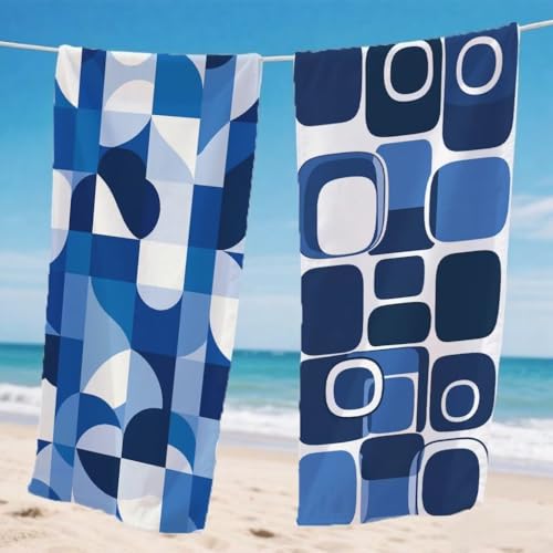 Mikrofaser Strandtuch 85x170cm, Blau Strandtuch Geometrie Microfaser Handtücher Saunahandtuch Stranddecke Sandfrei Saugfähig Schnelltrocknendes Sporthandtuch für Strand Pool Reise 2er Set, Model979 von Gnulguxo