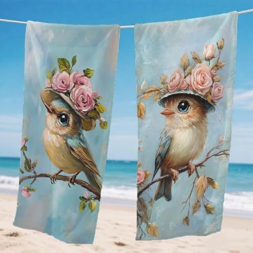 Mikrofaser Strandtuch 85x170cm, Blumen Strandtuch Vogel Microfaser Handtücher Saunahandtuch Stranddecke Sandfrei Saugfähig Schnelltrocknendes Leichtes Sporthandtuch für Strand Reise 2er Set, Model220 von Gnulguxo