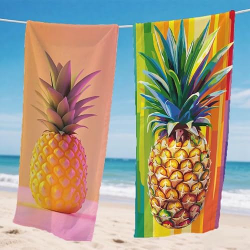 Mikrofaser Strandtuch 85x170cm, Obst Strandtuch Ananas Microfaser Handtücher Saunahandtuch Stranddecke Sandfrei Saugfähig Schnelltrocknendes Leichtes Sporthandtuch für Strand Reise 2er Set, Model214 von Gnulguxo