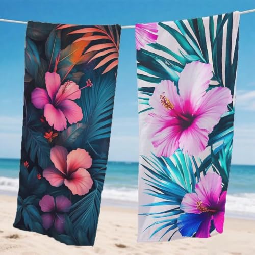 Mikrofaser Strandtuch 85x170cm, Tropisch Strandtuch Blumen Microfaser Handtücher Saunahandtuch Stranddecke Sandfrei Saugfähig Schnelltrocknendes Sporthandtuch für Strand Pool Reise 2er Set, Model187 von Gnulguxo