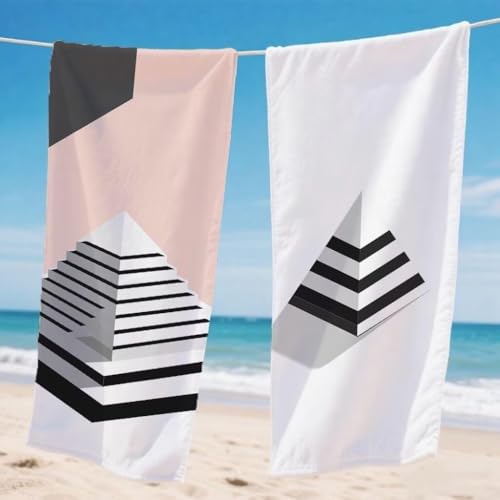 Mikrofaser Strandtuch 90x200cm, Weiß Strandtuch Geometrie Microfaser Handtücher Saunahandtuch Stranddecke Sandfrei Saugfähig Schnelltrocknendes Sporthandtuch für Strand Pool Reise 2er Set, Model1000 von Gnulguxo