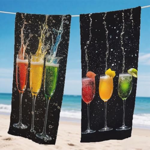 Strandtuch XXL 100x200cm 2er Set, Farbe Strandtuch Mikrofaser Handtuch Weinglas, Stranddecke Sandfrei Saugfähig Schnelltrocknendes strandhandtuch groß, Mit Schnapp Design für Pool Strand Yoga,Model194 von Gnulguxo