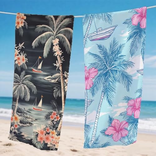 Strandtuch XXL 100x200cm 2er Set, Retro Strandtuch Mikrofaser Handtuch Tropisch, Stranddecke Sandfrei Saugfähig Schnelltrocknendes strandhandtuch groß, Mit Schnapp Design für Pool Strand Yoga,Model221 von Gnulguxo
