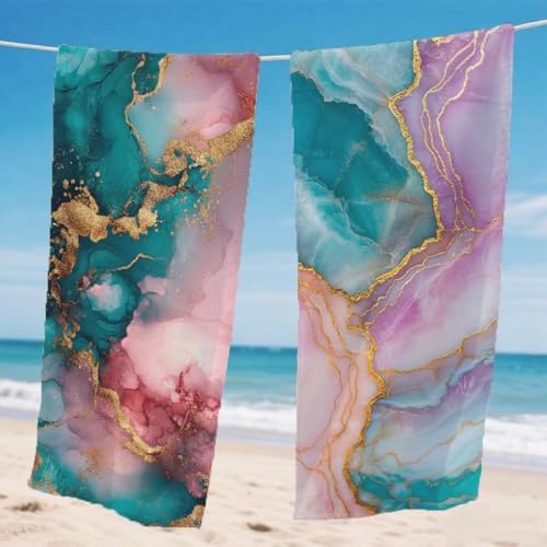 Strandtuch XXL 100x200cm 2er Set, Welle Strandtuch Mikrofaser Handtuch Streifen, Stranddecke Sandfrei Saugfähig Schnelltrocknendes strandhandtuch groß, Mit Schnapp Design für Pool Strand Yoga,Model212 von Gnulguxo