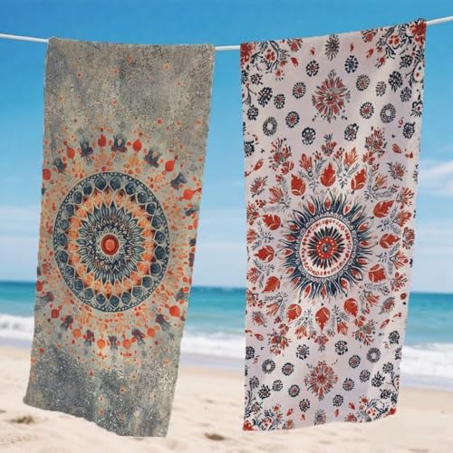 Strandtuch XXL 65x130cm 2er Set, Böhmen Strandtuch Mikrofaser Handtuch Blumen, Stranddecke Sandfrei Saugfähig Schnelltrocknendes strandhandtuch, Mit Schnapp Design für Pool Strand Geschenke, Model197 von Gnulguxo