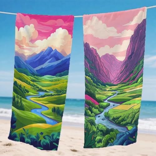 Strandtuch XXL 70x140cm 2er Set, Einfach Strandtuch Mikrofaser Handtuch Landschaft, Stranddecke Sandfrei Saugfähig Schnelltrocknendes strandhandtuch groß, Mit Schnapp Design für Pool Strand, Model203 von Gnulguxo