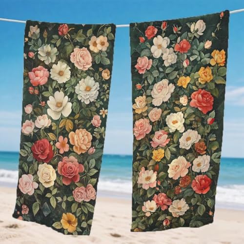 Strandtuch XXL 75x150cm 2er Set, Retro Strandtuch Mikrofaser Handtuch Blumen, Stranddecke Sandfrei Saugfähig Schnelltrocknendes strandhandtuch, Mit Schnapp Design für Pool Strand Geschenke, Model215 von Gnulguxo