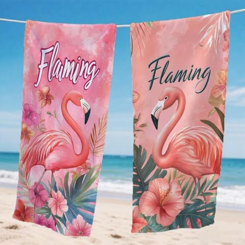 Strandtuch XXL 85x170cm 2er Set, Anlage Strandtuch Mikrofaser Handtuch Flamingo, Stranddecke Sandfrei Saugfähig Schnelltrocknendes strandhandtuch groß, Mit Schnapp Design für Pool Strand Yoga,Model209 von Gnulguxo