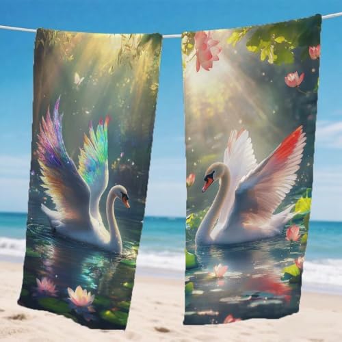 Strandtuch XXL 85x170cm 2er Set, Schwan Strandtuch Mikrofaser Handtuch Lotus, Stranddecke Sandfrei Saugfähig Schnelltrocknendes strandhandtuch, Mit Schnapp Design für Pool Strand Geschenke, Model218 von Gnulguxo