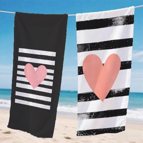 Strandtuch XXL 85x170cm 2er Set, Streifen Strandtuch Mikrofaser Handtuch Liebe, Stranddecke Sandfrei Saugfähig Schnelltrocknendes strandhandtuch groß, Mit Schnapp Design für Pool Strand Yoga, Model977 von Gnulguxo