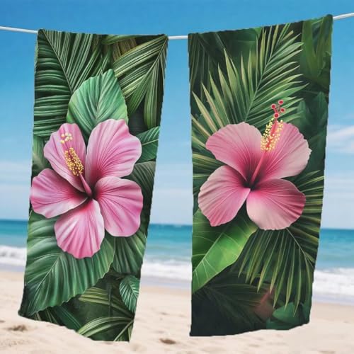 Strandtuch XXL 85x170cm 2er Set, Tropisch Strandtuch Mikrofaser Handtuch Blumen, Stranddecke Sandfrei Saugfähig Schnelltrocknendes strandhandtuch groß, Mit Schnapp Design für Pool Strand Yoga,Model191 von Gnulguxo